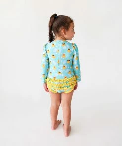 Posh Peanut Ducky Long Sleeve Ruffled Rash Guard Swimsuit