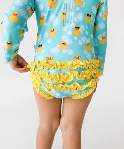 Posh Peanut Ducky Long Sleeve Ruffled Rash Guard Swimsuit