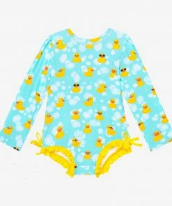 Posh Peanut Ducky Long Sleeve Ruffled Rash Guard Swimsuit