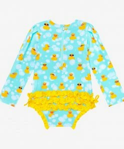 Posh Peanut Ducky Long Sleeve Ruffled Rash Guard Swimsuit