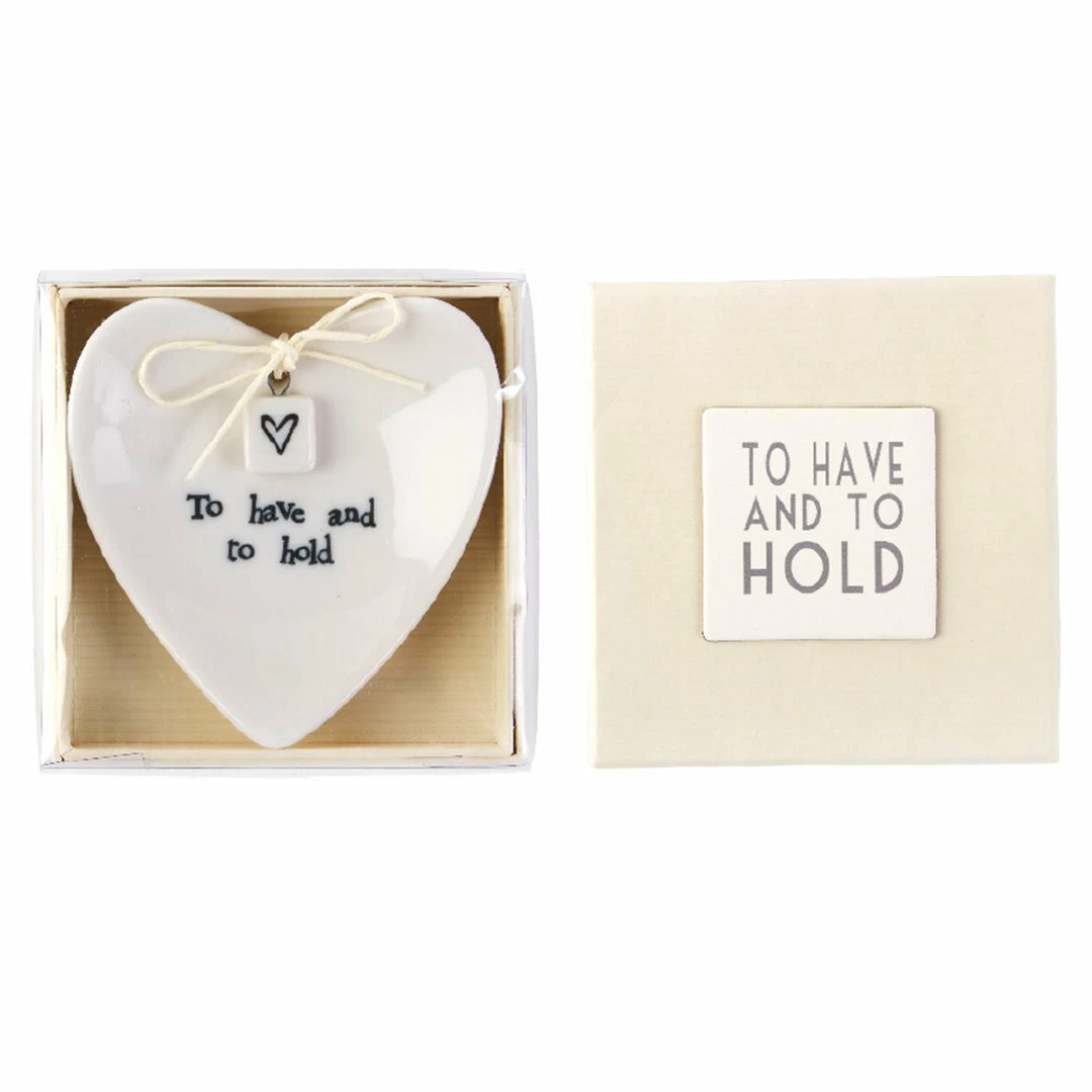East Of India Gifts "To Have And To Hold" Heart-Shaped Ring Dish In Gift Box