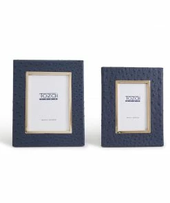 Two's Company Navy Ostrich Photo Frames With Gold Edge (5 X 7)