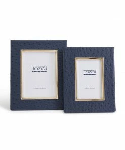Two's Company Navy Ostrich Photo Frames With Gold Edge (5 X 7)