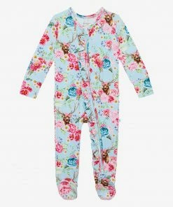 Posh Peanut Fawn Footie Ruffled Zippered One Piece