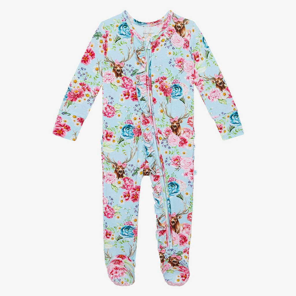 Posh Peanut Fawn Footie Ruffled Zippered One Piece