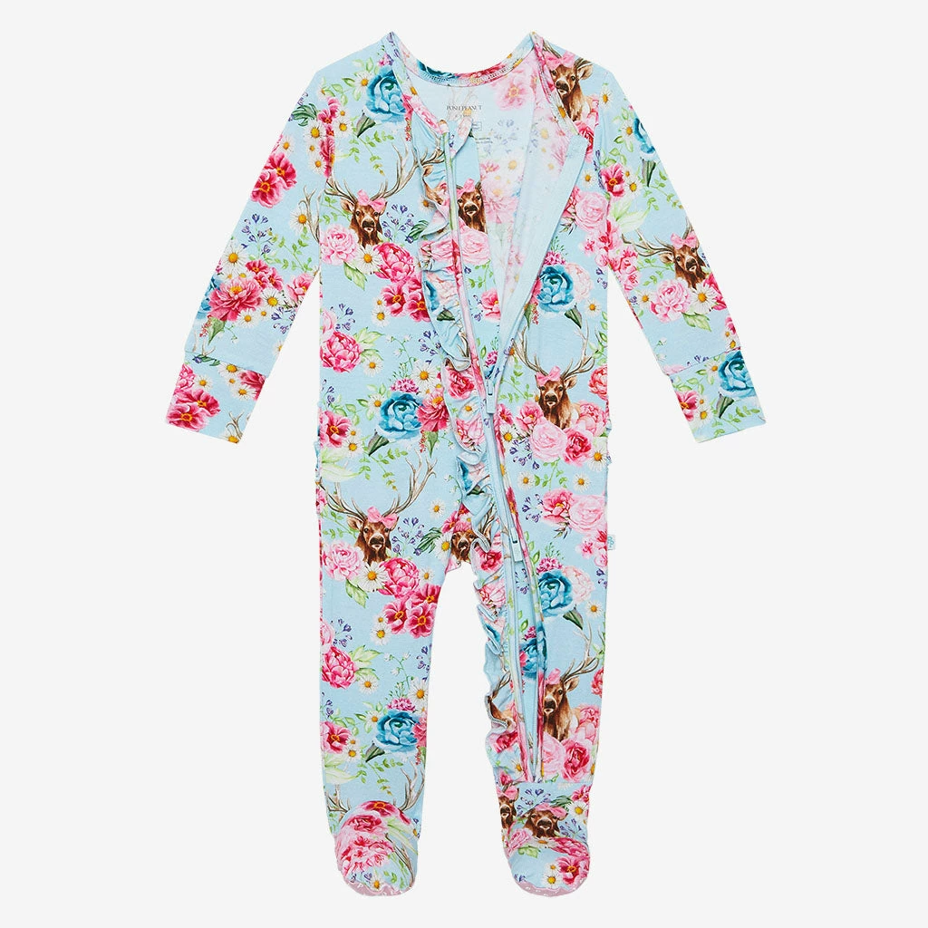 Posh Peanut Fawn Footie Ruffled Zippered One Piece