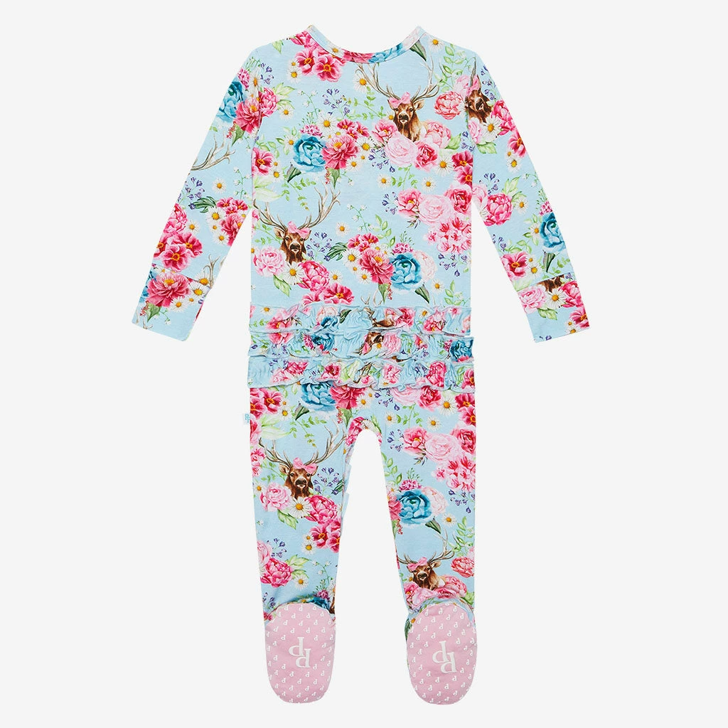 Posh Peanut Fawn Footie Ruffled Zippered One Piece