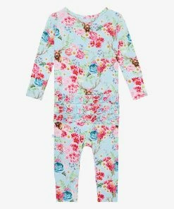 Posh Peanut Fawn Long Sleeve Ruffled Henley Romper