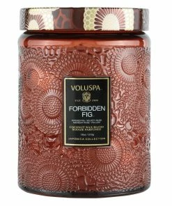Voluspa Forbidden Fig - Large Embossed Glass Candle With Lid Gifts