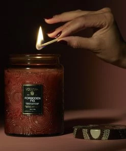 Voluspa Forbidden Fig - Large Embossed Glass Candle With Lid Gifts