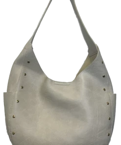 Ahdorned The Julie - Faux Leather Studded Hobo Bag (Cream)