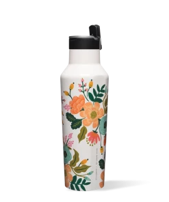 Corkcicle Drinkware Lively Floral Cream 20 Oz Sport Canteen