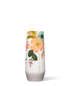 Corkcicle Lively Floral Cream 7 Oz Stemless Flute