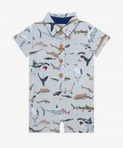 Posh Peanut Baby Maverick Short Sleeve Collared Henley Romper
