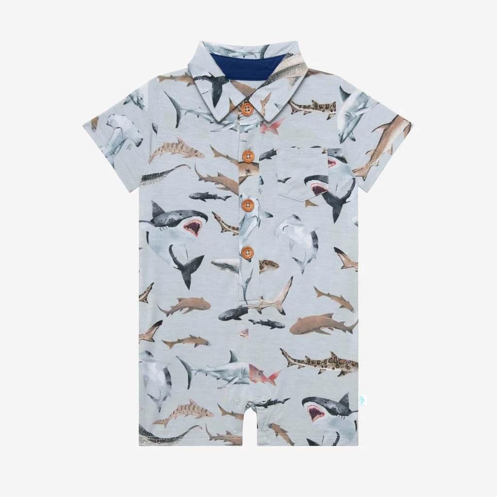 Posh Peanut Baby Maverick Short Sleeve Collared Henley Romper