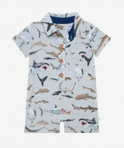 Posh Peanut Baby Maverick Short Sleeve Collared Henley Romper