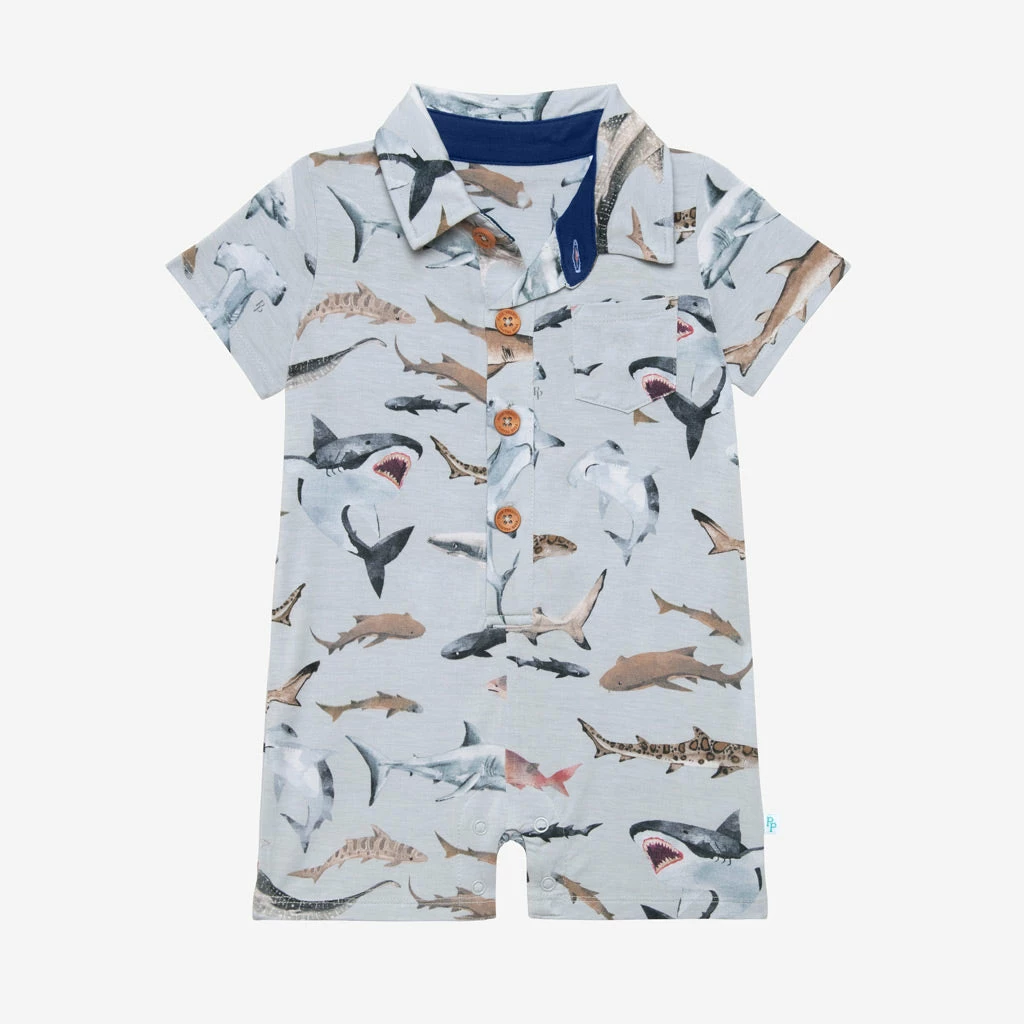 Posh Peanut Baby Maverick Short Sleeve Collared Henley Romper