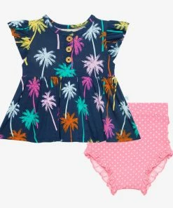 Posh Peanut Palmer Ruffled Capsleeve Henley Peplum Top & Bloomer Set Baby