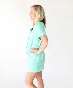 Posh Peanut Sea Glass Women's Short Sleeve Shirt & Shorts Pajama Set Apparel