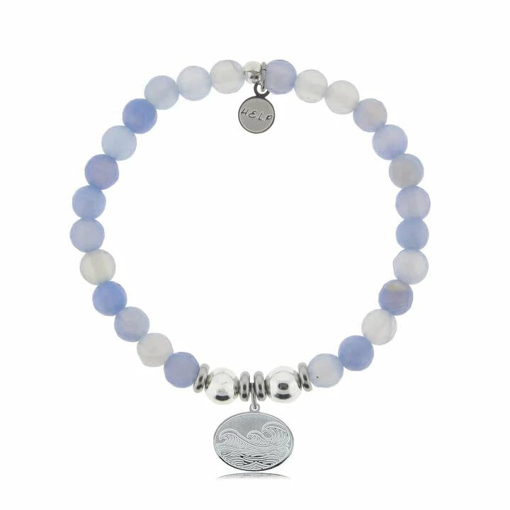 TJazelle Help Collection Jewelry Wave Charm With Sky Blue Agate Beads Charity Bracelet