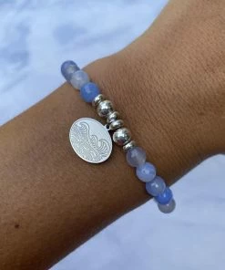 TJazelle Help Collection Jewelry Wave Charm With Sky Blue Agate Beads Charity Bracelet