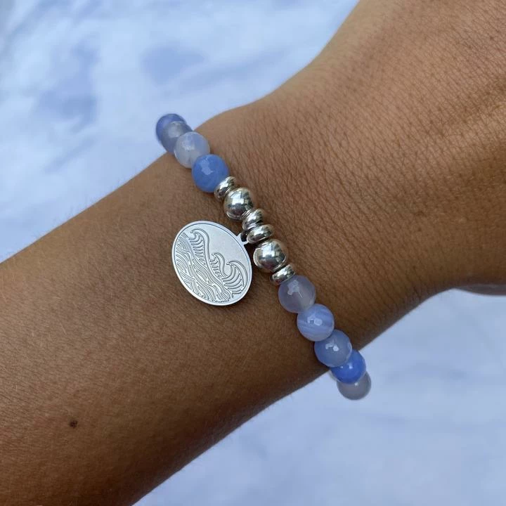 TJazelle Help Collection Jewelry Wave Charm With Sky Blue Agate Beads Charity Bracelet
