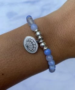 TJazelle Help Collection Seashell Charm With Sky Blue Agate Beads Charity Bracelet
