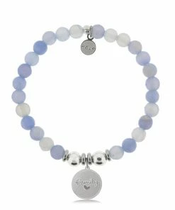 TJazelle Help Collection Family Charm With Sky Blue Agate Beads Charity Bracelet Jewelry