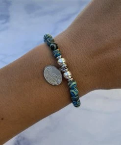TJazelle Help Collection Jewelry Wave Charm With Malachite Beads Charity Bracelet