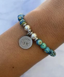 TJazelle Help Collection Jewelry Lucky Elephant Charm With Malachite Beads Charity Bracelet