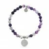 TJazelle Help Collection Lucky Elephant Charm With Purple Stripe Agate Beads Charity Bracelet