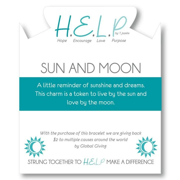 TJazelle Help Collection Sun And Moon Charm With Purple Stripe Agate Beads Charity Bracelet Jewelry