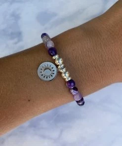 TJazelle Help Collection Sun And Moon Charm With Purple Stripe Agate Beads Charity Bracelet Jewelry