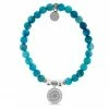 TJazelle Help Collection Sunflower Charm With Tropic Blue Agate Beads Charity Bracelet