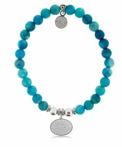 TJazelle Help Collection Sunrise Charm With Tropic Blue Agate Beads Charity Bracelet Jewelry