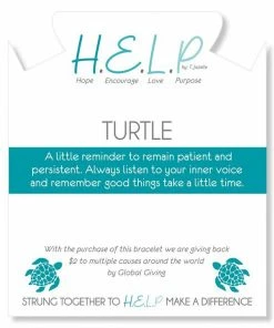 TJazelle Help Collection Turtle Charm With Tropic Blue Agate Beads Charity Bracelet Jewelry