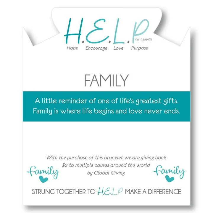 TJazelle Help Collection Family Charm With Tropic Blue Agate Beads Charity Bracelet