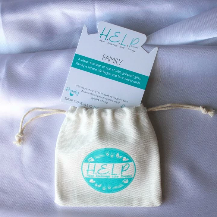 TJazelle Help Collection Family Charm With Tropic Blue Agate Beads Charity Bracelet