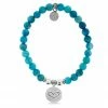 TJazelle Help Collection Heart Charm With Tropic Blue Agate Beads Charity Bracelet Jewelry