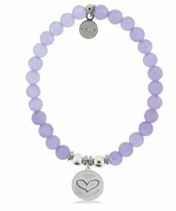 TJazelle Help Collection Heart Charm With Purple Jade Beads Charity Bracelet Jewelry