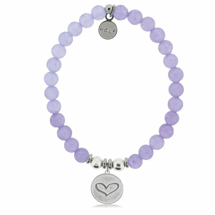 TJazelle Help Collection Heart Charm With Purple Jade Beads Charity Bracelet Jewelry