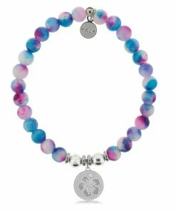 TJazelle Help Collection Jewelry Hibiscus Charm With Cotton Candy Jade Beads Charity Bracelet