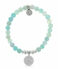 TJazelle Help Collection Peace & Love Charm With Aqua Agate Beads Charity Bracelet