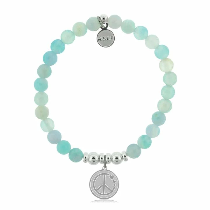 TJazelle Help Collection Peace & Love Charm With Aqua Agate Beads Charity Bracelet