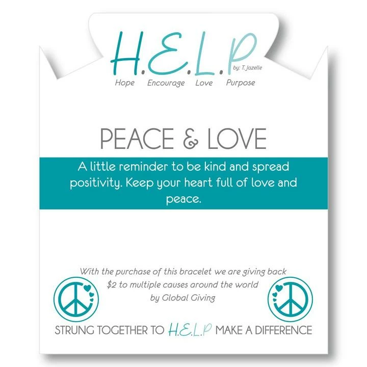 TJazelle Help Collection Peace & Love Charm With Aqua Agate Beads Charity Bracelet