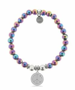 TJazelle Help Collection Jewelry Peace & Love Charm With Rainbow Hematite Beads Charity Bracelet