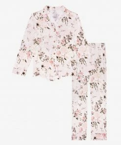 Posh Peanut Vintage Pink Rose - Women's Long Sleeve & Relaxed Long Pajama Pants