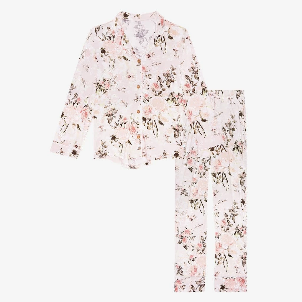 Posh Peanut Vintage Pink Rose - Women's Long Sleeve & Relaxed Long Pajama Pants