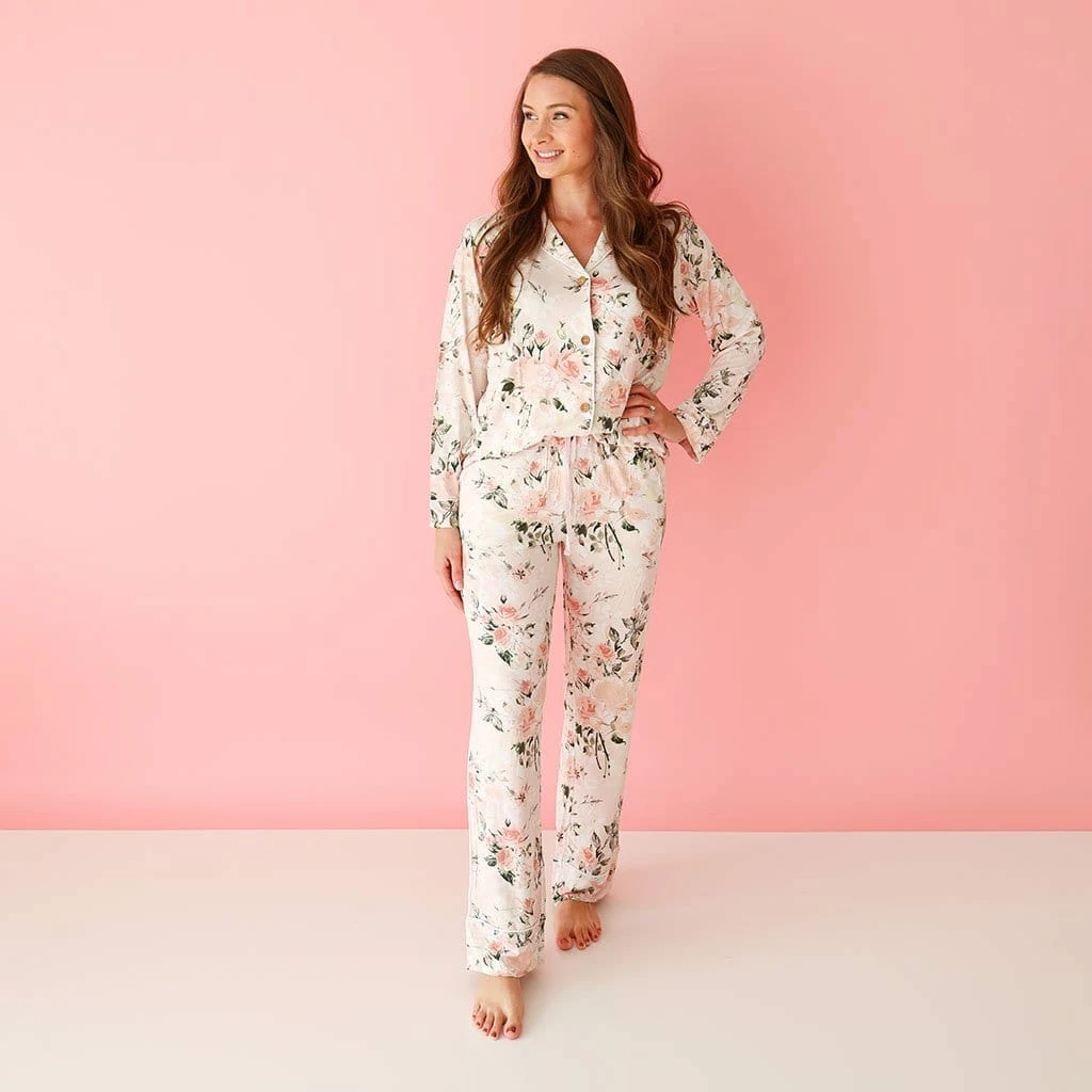 Posh Peanut Vintage Pink Rose - Women's Long Sleeve & Relaxed Long Pajama Pants