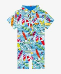 Posh Peanut Wave Short Sleeve Collared Henley Romper